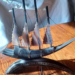 Vintage Artisan Made Ship From  Animal Horns- Vietnam Era